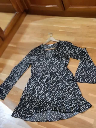 Vestido estampado lunares manga larga