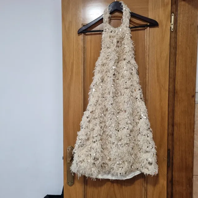 Vestido fiesta beige y dorado