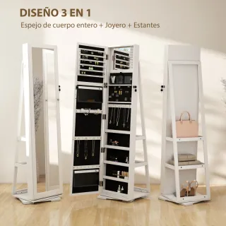 Espejo Joyero Giratorio 360° 38x38x160 cm