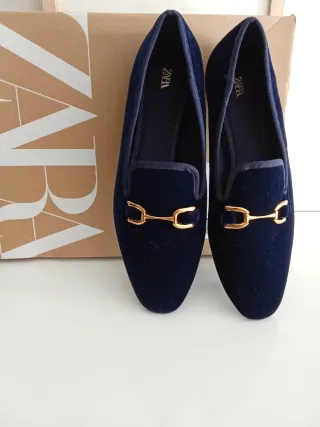 Zapatos Zara Terciopelo Azul