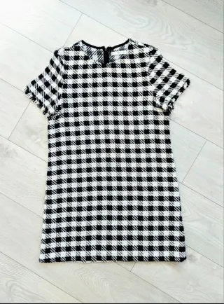Mango Talla M-L Vestido de cuadros en algodón 