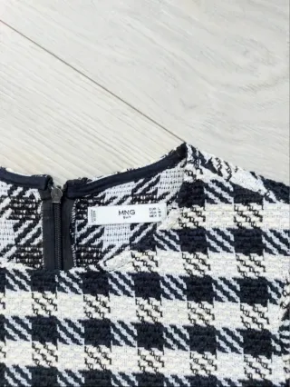 Mango Talla M-L Vestido de cuadros en algodón 