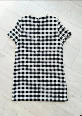 Mango Talla M-L Vestido de cuadros en algodón 