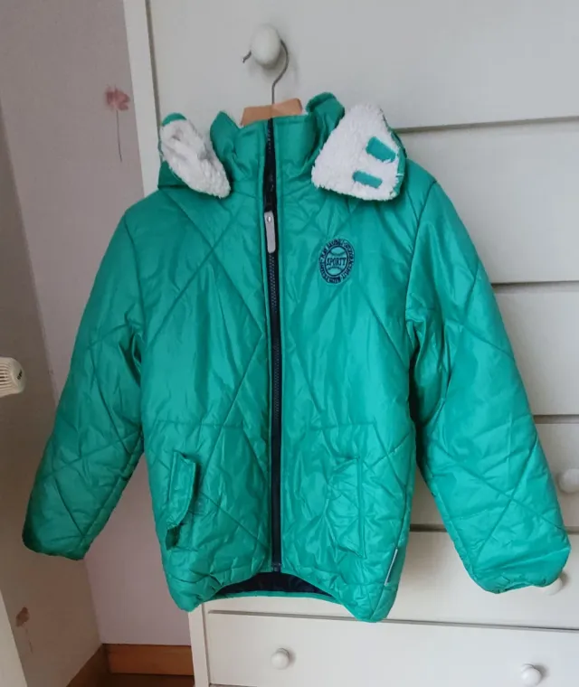 Chaqueta verde acolchada con capucha, talla 9-10 