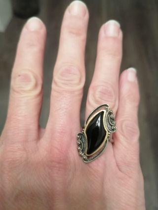 Anillo Plata Oro Azabache Talla 14-15