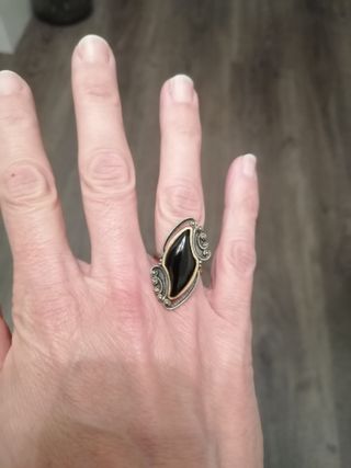 Anillo Plata Oro Azabache Talla 14-15