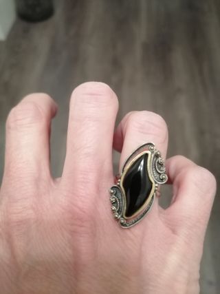 Anillo Plata Oro Azabache Talla 14-15