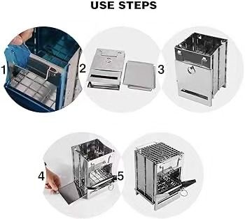 Fogão de Campismo Dobrável em Aço Inox
