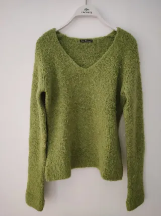 Jersey, suéter cuello pico, verde, Talla S