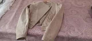 Chaqueta Biker Cuero Girado Beige