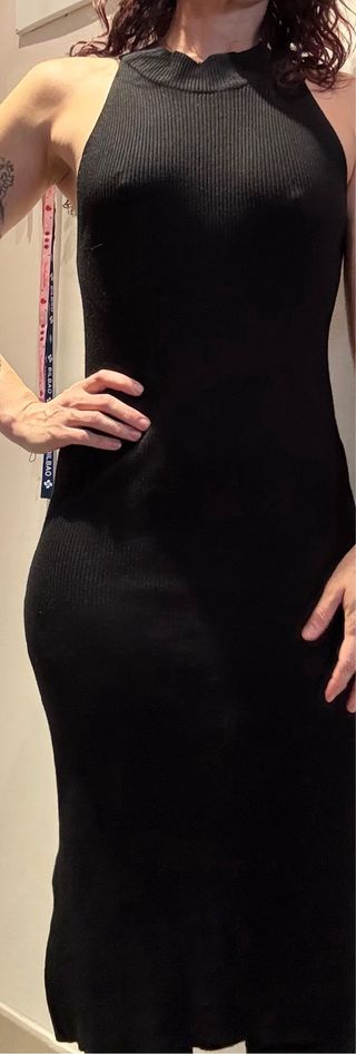 Vestido midi de punto canalé negro talla M