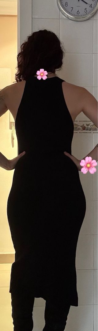 Vestido midi de punto canalé negro talla M