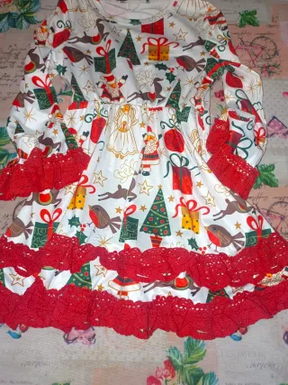 Vestido Navidad Niña Estampado Santa Claus 