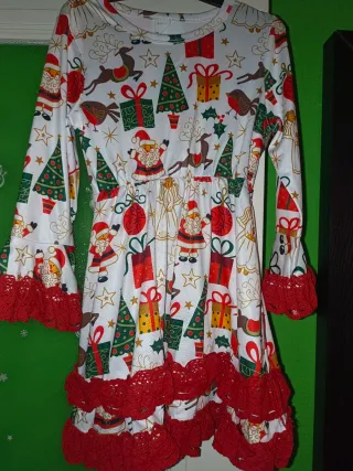Vestido Navidad Niña Estampado Santa Claus 