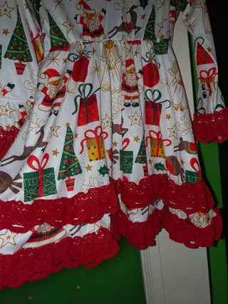 Vestido Navidad Niña Estampado Santa Claus 