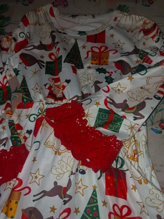 Vestido Navidad Niña Estampado Santa Claus 