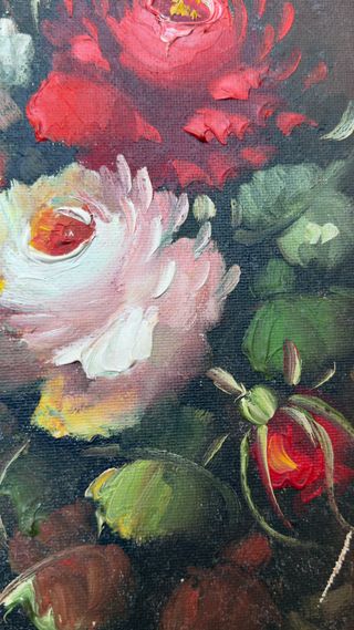 Óleo sobre lienzo: Rosas Rojas y Blancas