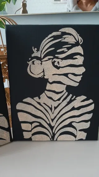 Coppia quadri astratti beige e nero