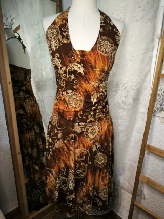 Vestido fiesta vintage marrón y dorado