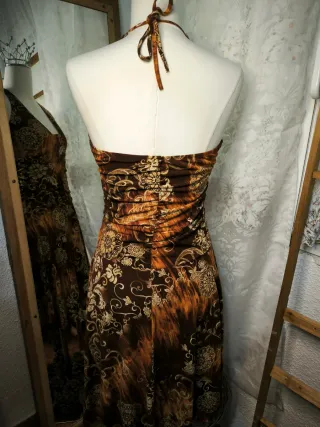 Vestido fiesta vintage marrón y dorado