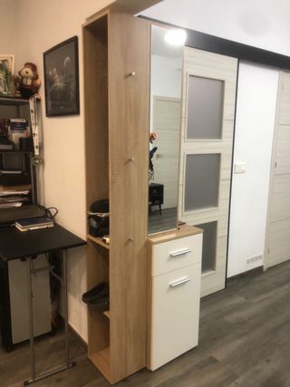 Recibidor con espejo, perchero y zapatero