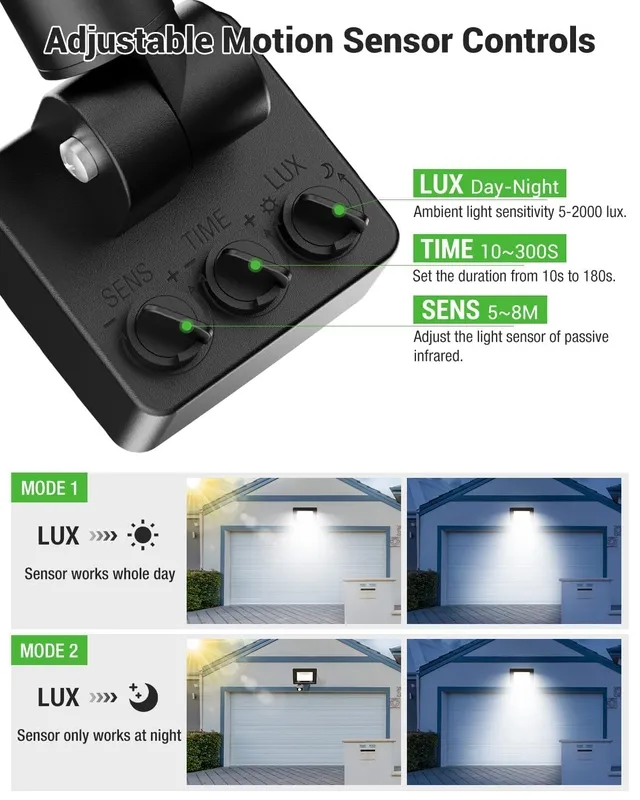2 Focos LED 30W con Sensor Movimiento IP65