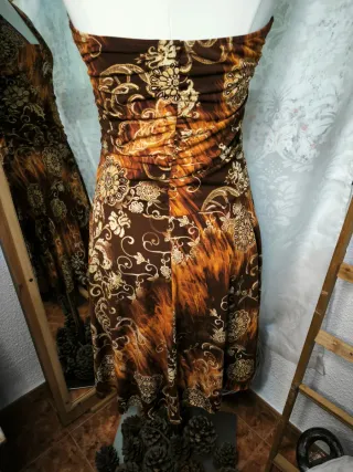 Vestido fiesta vintage marrón y dorado