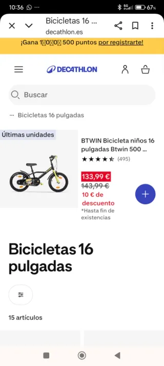 Bicicleta infantil Btwin naranja