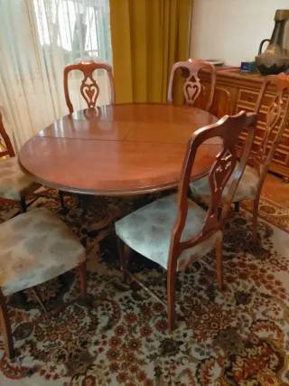 Mesa redonda de madera con 6 sillas