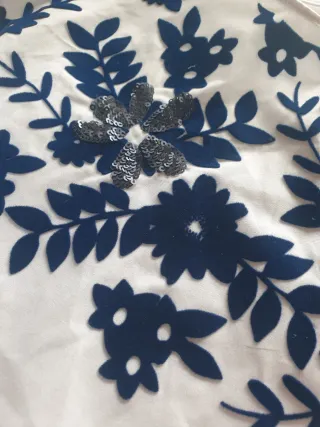 Blusa Zara bordada azul y blanca