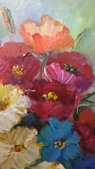 Óleo Florecillas Chelo Vento 1988