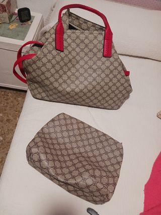 Bolso grande beige y rojo sin usar