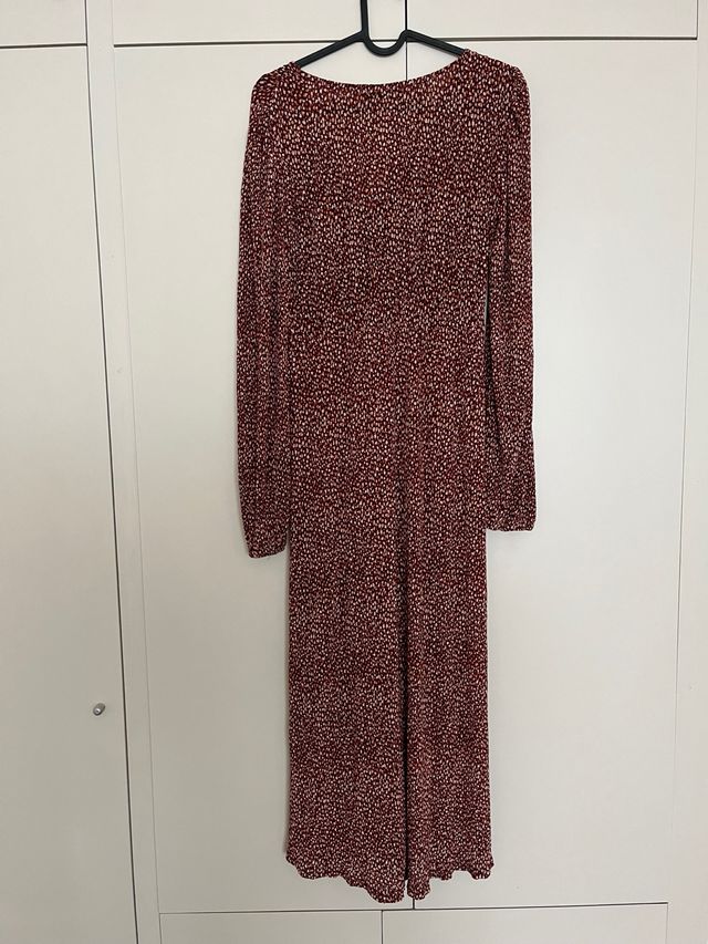 Vestido MIDI Mango teja y blanco/beige Estampado.