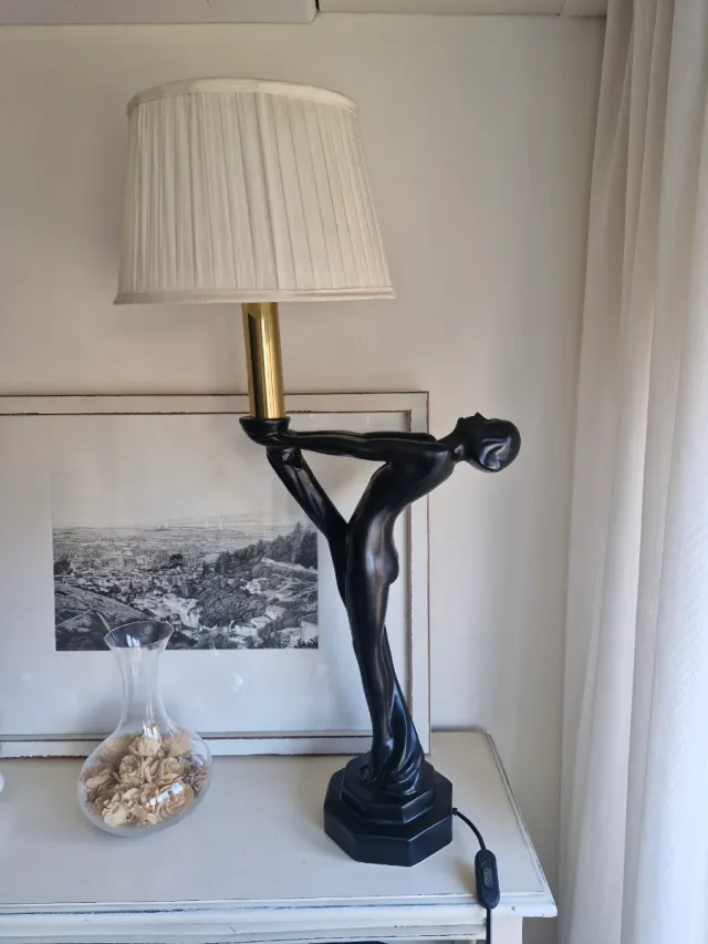 Pie de lámpara Art Decó Negro y Dorado