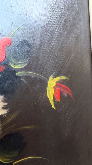 Óleo sobre tabla: Jarrón de flores
