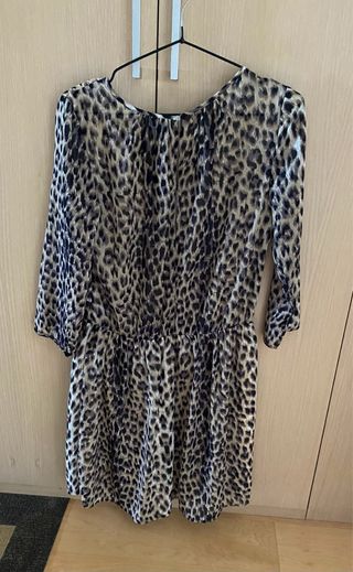 Vestido gasa manga larga estampado leopardo