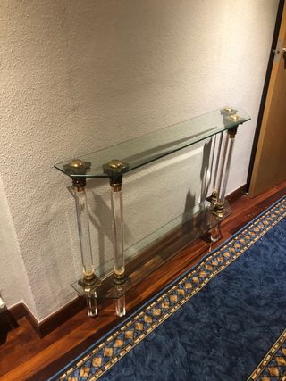 Mesa consola cristal y metal dorado
