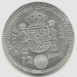 Moneda 12 Euros España 2003 XXV Aniversario Consti