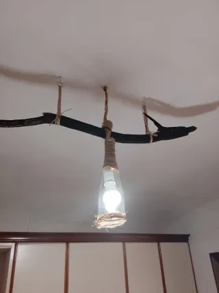 Lámpara de rama madera y cristal