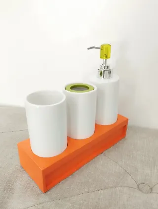 Set Baño Cerámica Cajón Madera