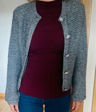 Chaqueta punto MNG gris nueva bordado hilo plata
