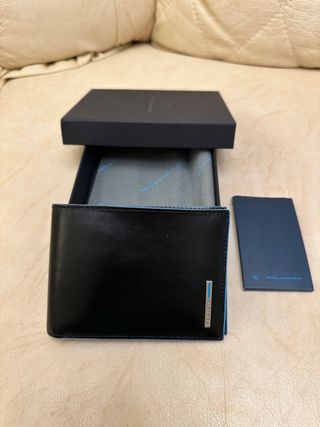 Portafoglio Piquadro Vera Pelle Nero Blu