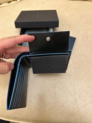Portafoglio Piquadro Vera Pelle Nero Blu