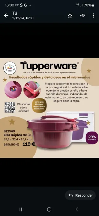 Olla Rápida Tupperware Microondas 3L