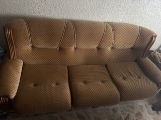 Set di divano e 2 poltrone in tessuto e legno