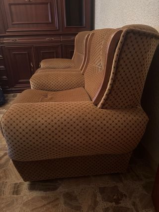Set di divano e 2 poltrone in tessuto e legno
