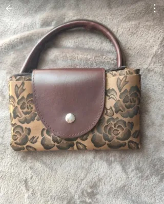 Bolso plegable lona beige y marrón