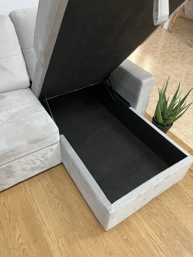 Sofá Cama Chaise Longue Gris Terciopelo