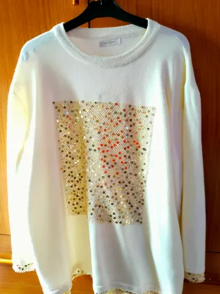 Jersey Blanco Elegance lentejuelas talla única