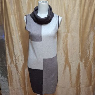 Vestido pichi patchwork marrron y beige
